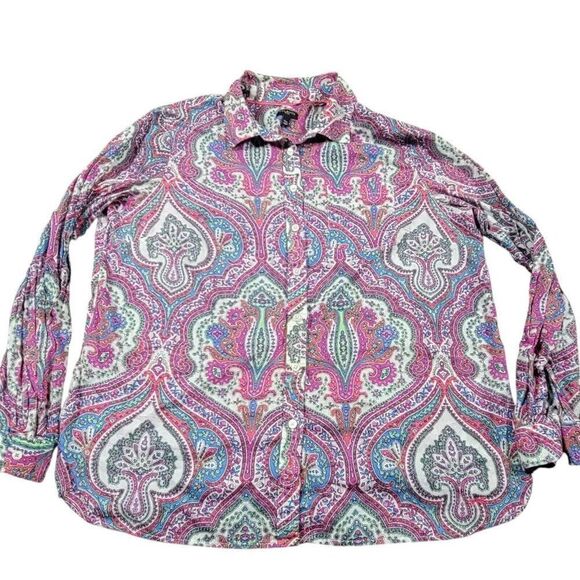 Talbots Shirt Womens XLP Petite Colorful Paisley Long Sleeve Button Up - Picture 1 of 9